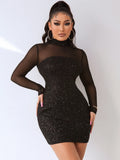 see through black mesh mini summer dress women 2022 elegant glitter bodycon birthday party dress evening dresses