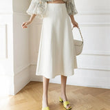 Women's Skirt 2023 Spring Women High Waist Solid Vintage Girl's Waist Down Skirt Knee-length A-line Fashion Thin Skirt for