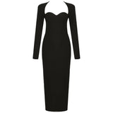 Autumn Women Long Sleeved Bandage Dress Sexy V Neck Green Black Bodycon Celebrity Evening Club Midi Party Dress