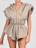 Two Piece Set For Women Solid Zipper Sleeveless Crop Top Shorts Ladies 2022 Spring New Vintage Elegant Sets