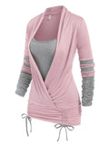 Sleeve Cinched Contrast Faux Twinset T-shirt Women Tee T Shirt Full Sleeve Ruched 2 In 1 Tee Twofer
