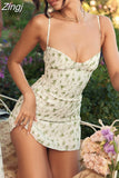 Chiffon Dress Sexy Green Floral Print Vacation Beach Party Dress Mini Solid Red Birthday Dress Women 2023 Summer