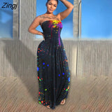 Women Casual Strapless High Waist Loose Hem Maxi Dress for Streetwear Beach Sexy Summer Floor Length Long