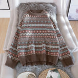 diamond pattern sweater women's pullover 2021 autumn and winter new loose lazy thick round neck