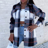 Women Oversize Jacket Winter Fleece Coat Vintage Plaid Top Long Sleeve Outerwear All Match Thick Shirt Fall Warm Ins Jacket