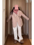 High-End Feel Pink Woolen Coat for Women Autumn Winter Korean Style Loose Slim Thick Suit Jacket Top High Quality
