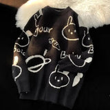 Retro Gothic Print Pullover Sweaters Women's Y2K Street Trend Ripped Sweater Couple Casual Loose Joker Sweater Coat