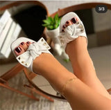 slippers women's 2022 summer new large size personality pleated flat bottom all-match bow one word sandals slippers