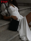 Sexy V-Neck Women White Dress 2022 Summer Short Sleeve Party Midi Dresses Elegant Slim Single-Breasted Slit Female