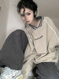 Print V Neck Patchwork SweatshirtOutfit