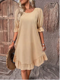 Zingj New Round Collar Casual In The Loose Dress Women's Dress-Outfit
