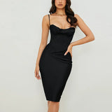 High Quality Satin Spaghetti Strap Bodycon Dress For Women Summer Sleeveless Backless Double Layer Party Club