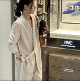 Women Suits Office Sets Pockets Coat Wide Leg Pants New 2023 Spring Autumn Office Wear Women Fashion Elegance Lady Blazer