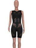 Sexy Black Hollow Out Skinny One Pieces Rompers Women Summer Sleevless Tank Playsuit Night Clubwear Short