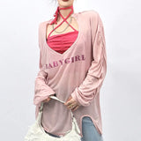 Y2k Harajuku T Shirt Streetwear Women Oversized Long Sleeve Sexy See Through Tee Aesthetic Hippie Gothic Tshirt