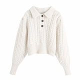 2020 Woman Sweaters Vintage V Neck With Button Pullover Women Cable-knit Twist Winter Femme Cropped Tops Jumper