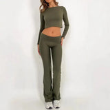 Fashion Casual Hottie Umbilized Summer Milk Silk Long-Sleeved Top Two Sets Of