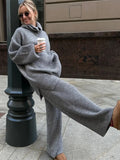 Blogger's Set Of Brace Lap Collar Casual Half-Tipper Trousers Wide Leg Trousers Autumn And Winter Two Sets Of Wide-Legged