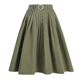 Swing Women's Skirt With Belt Elegant High Waist Pleated Party Long Skirts Casual A-line Skater Faldas De Mujer