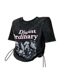 Summer Funny Shirt Women T-Shirts Y2k Harajuku Fashion Korean Vintag Print Crop Tops Vintage Short Sleeve Gothic Black