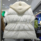 Hooded Splicing Feather Jacket Women 90% White Duck Down Coat Knitting Scarf hooded Short Parker Loose Warm