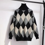 winter Warm 2 Pieces Sets Womens Outfits Korean Woolen Knitted Plaid Turtleneck Sweater And Black Skirts Suits Ropa
