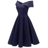 Slash Neck Formal Party Satin Dress Women Summer Solid Red Blue A-line Vestidos Office Holiday Ladies Tunic