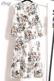 Print Long Dress Women Lantern Long Sleeve High Waist Elegant Party Dress Ladies Casual Spring Summer Beach Maxi