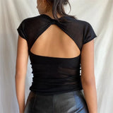 Zingj Summer New Women's Sexy Back V-Neck Solid Color Slim Slim Short-Sleeved T-Shirt