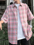 Men's Checkered Print Button Down Shirt-Outfit