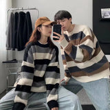 Style Striped Sweater Male O-Neck Pullovers Sweater for Men Loose Casual Sweater Oversize Knitted Couple Outfit
