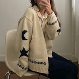 Aesthetic Moon Star Print Zip Up CardiganOutfit