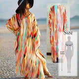 Multicolored Bohemian Floral Printed V-neck Chiffon Bats Sleeve Long Summer Beach Dress Women Beachwear Maxi Dresses