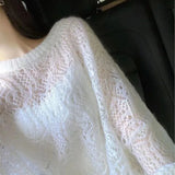 Y2K Hollow Out Pullover Sweater Women Sweet Sexy See Through Thin Loose Jumper Korean Oversized Sun Protection Shirt
