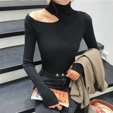 Knitted Women high neck Sweater Sexy Off Shoulder Pullovers Turtleneck Autumn Winter Basic Women Sweaters Slim Fit