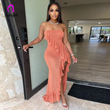Off Shoulder Women Long Maxi Dress Solid Bodycon High Slit Evening Dresses 2022 Summer Sexy Night Club Party