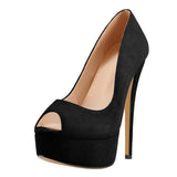 Onlymaker Women's Peep Toe Pumps Platform Fashion Spike Pumps Extremely High Heel Party Wedding Slip On Shoes Big Size