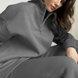Selling Solid Cotton Jacket Set Zipper Plus Velvet Loose Top Sports Pants