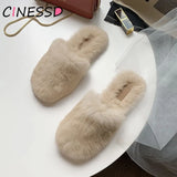 Women House Slippers Shoes Rabbit Fur Slippers 2019 Real Hair Slides Female Furry Indoor Flip Flops Fluffy Plush Shoes