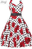 Halter Party Dress Retro Polka Dot Hepburn Vintage 50s 60s Pin Up Rockabilly Dresses Robe Elegant Midi