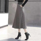 Winter Woolen Houndstooth Midi Skirt With Belt Office Ladies 2021 A-Line Long Skirt For Women Plus Size Plaid Midi