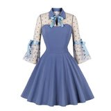 Hollow Out Sexy Lace Mini Dresses For Women 2022 Turn Down Collor Flare Sleeves A-line Sundress Summer Vintage Party