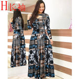 Summer New Elegant Women's Maxi Dress Bohmia Casual Flower Print Robe Fashion Hollow Out Ladies Short Sleeve Dress