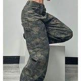 Camouflage Cargo Pants Women Y2K Streetwear Low Rise Jeans Retro Wide Leg Trousers Denim Straight Trousers