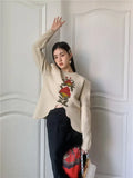 Puff Sleeve Floral Knitted Sweaters For Women Fashion Asymmetrical Designer Sweaters And Pullovers Spring 2022