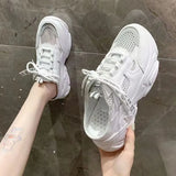 Women Sneakers Slippers Breathable Mesh Casual Mules Shoes Female Fashion Sneaker Lace Up Leisure Women Vulcanize