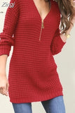 Women Long Sweater V Neck Zipper Dress Warm Autumn Winter Clothes Knitwear 3XL Pullover