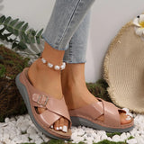 New Flat Bottom Leisure Slippers Cross Belt Buckle Solid Color Beach