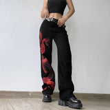 Chinese Style Vintage Dragon Printed Black Baggy Jeans Streetwear Grunge High Waist Pants Women Jeans Hip Hop