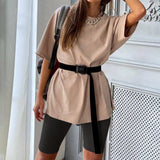 Two-piece Set With Belt Solid Color